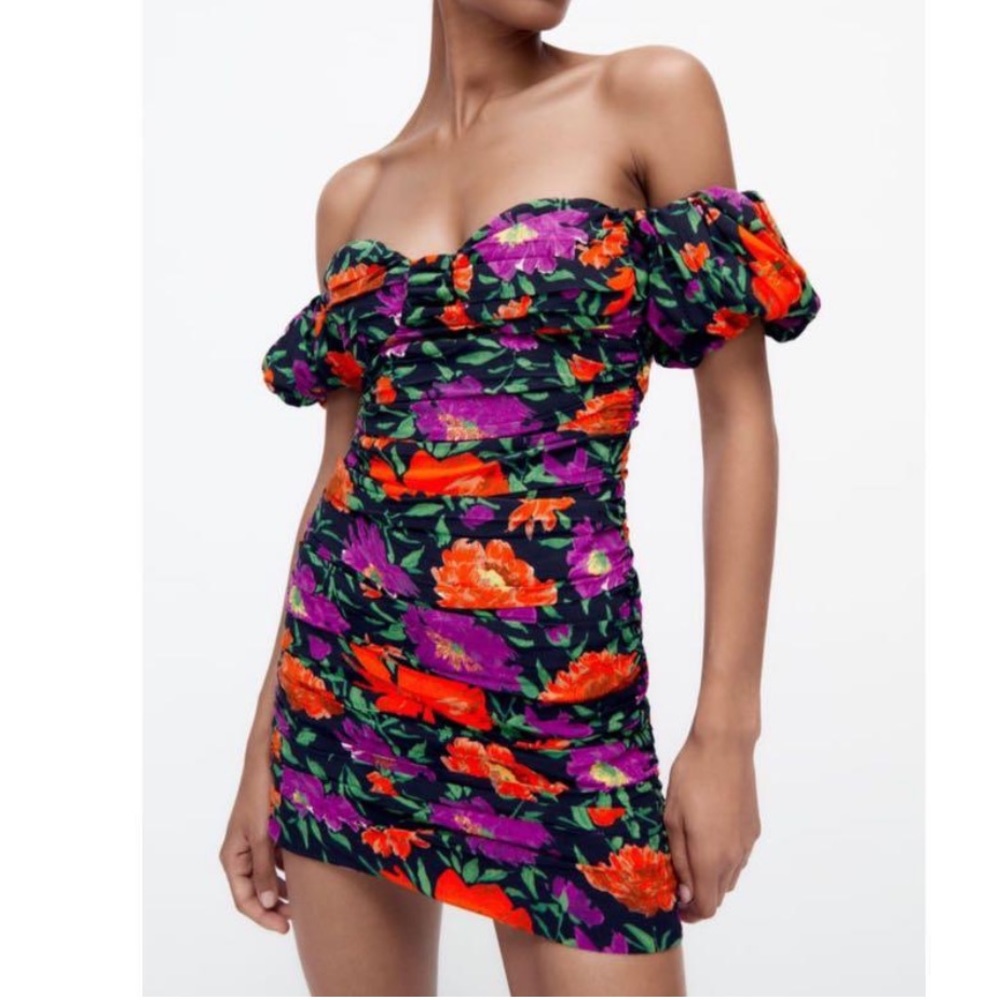 Zara Floral Off-Shoulder Dress